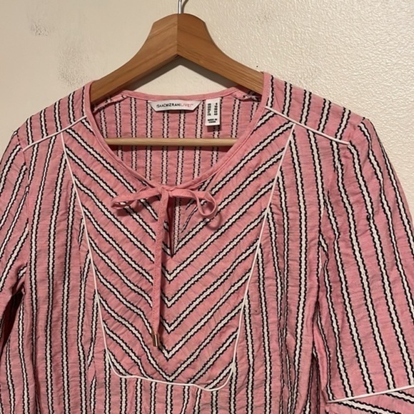 Isaac‎ Mizrahi Live! QVC Striped Split Neck Tunic Women’s Size 6 Pink White - Picture 3 of 7